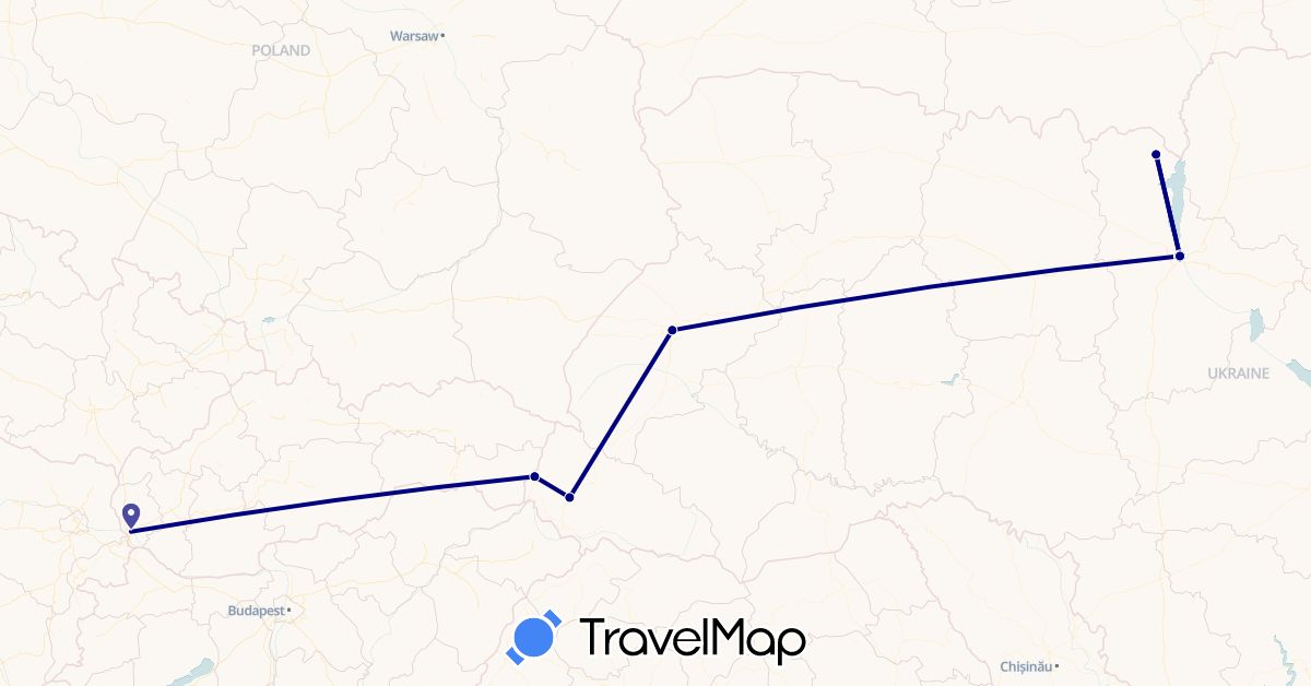 TravelMap itinerary: driving in Slovakia, Ukraine (Europe)